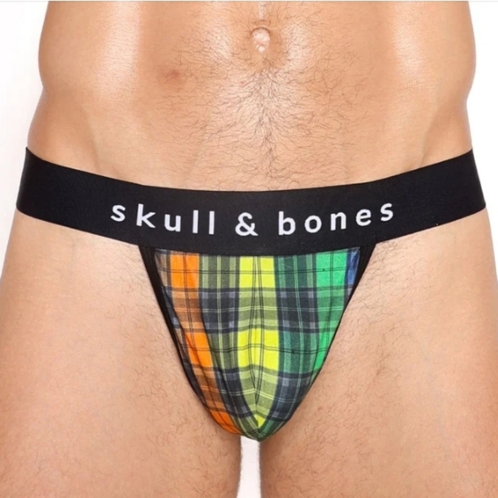 Skull & Bones Rainbow Tartan Plaid Thong NWT